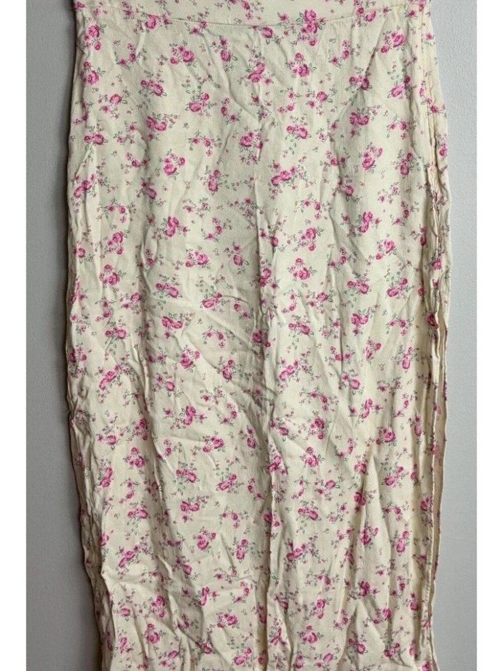 ZARA Floral Midi Skirt Cream Pink Rose Print Side Slit Size Small Cottagecore Wm